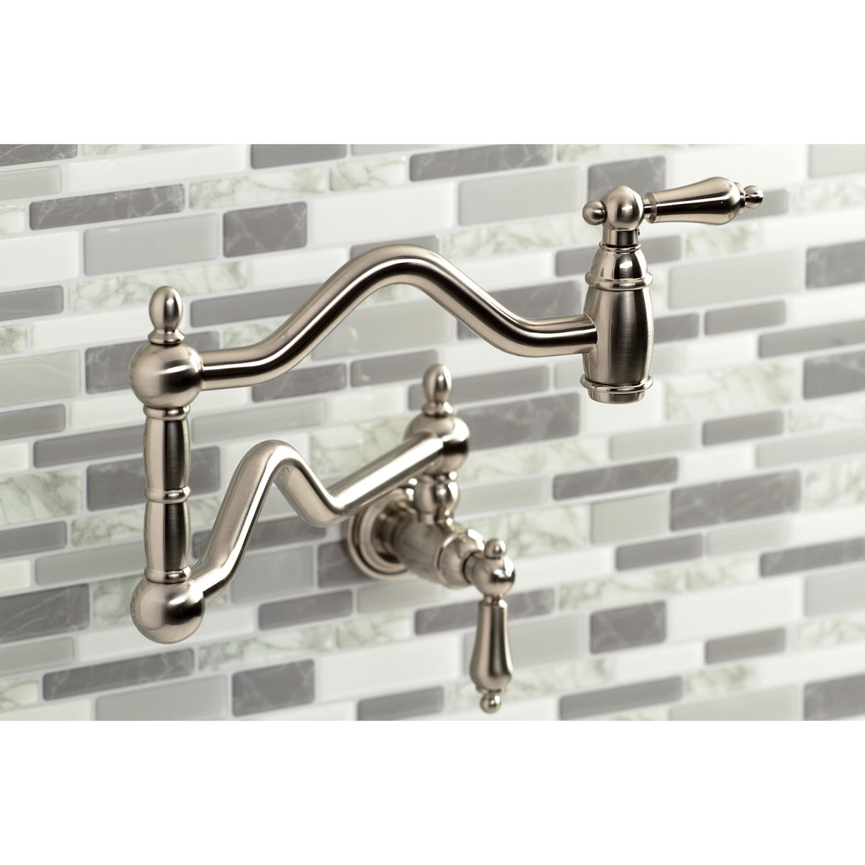 Kingston Brass KS2108AL Heritage Wall Mount Pot Filler, Brushed Nickel