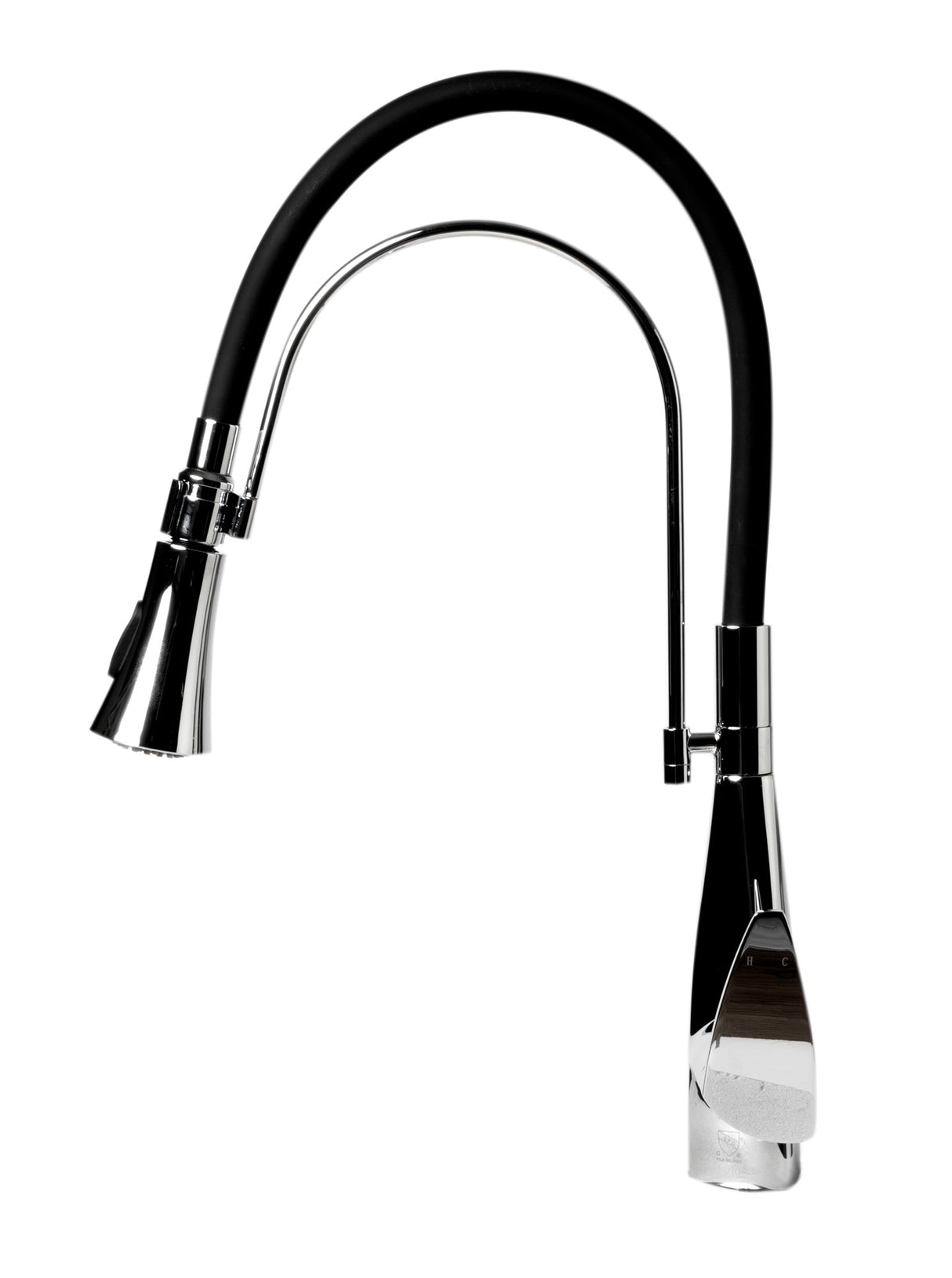 Polished Chrome Kitchen Faucet with Black Rubber Stem