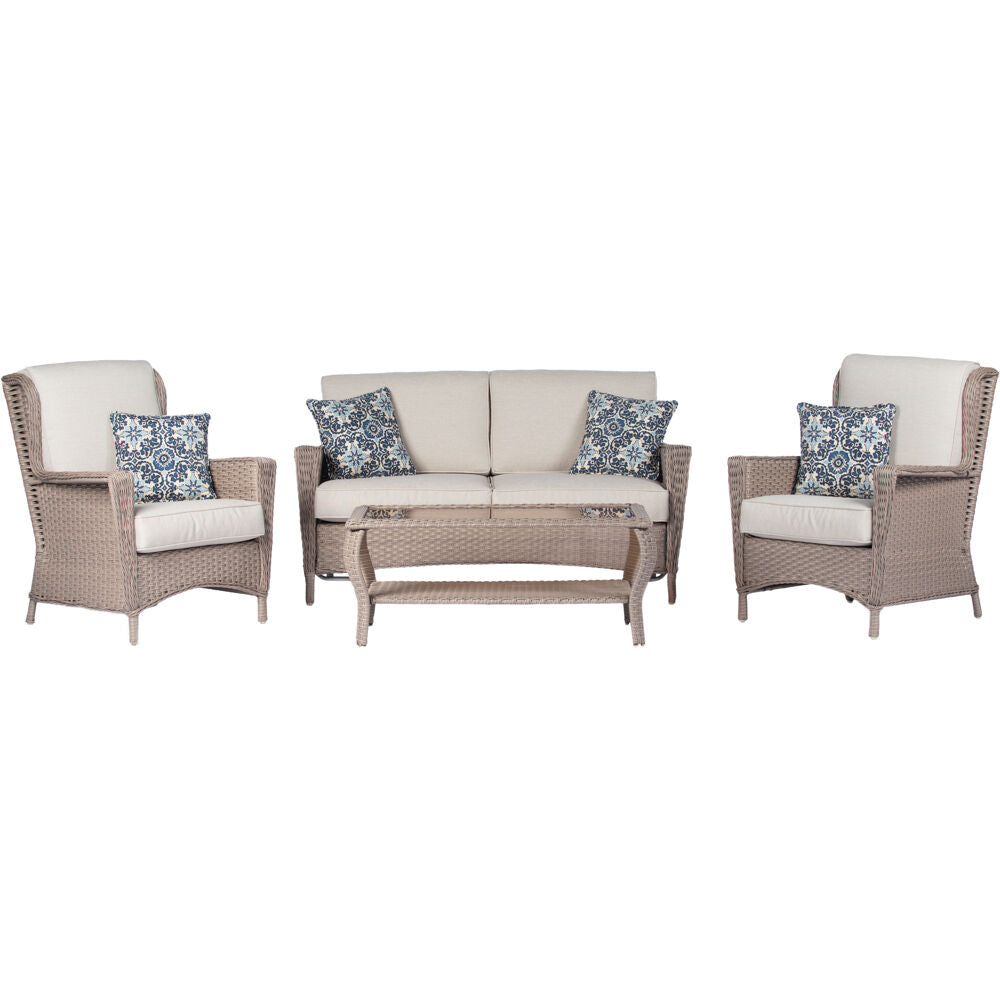 Hanover NANT4PC-GRY Nantucket 4pc Seating: 2 Highback Chairs, Loveseat, Glass Top Coffee Tbl
