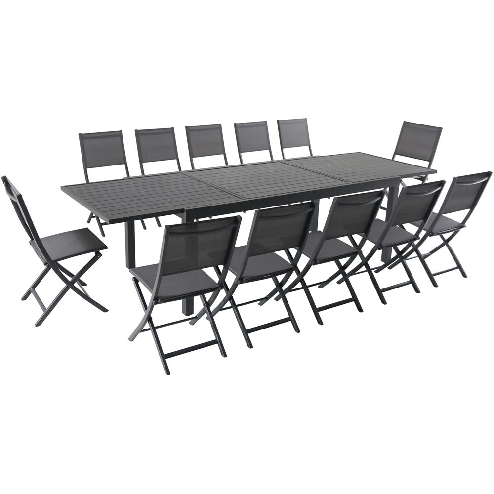 Hanover NAPDN13PCFD-GRY Naples13pc: 12 Aluminum Sling Folding Chairs, Aluminum Extension Table