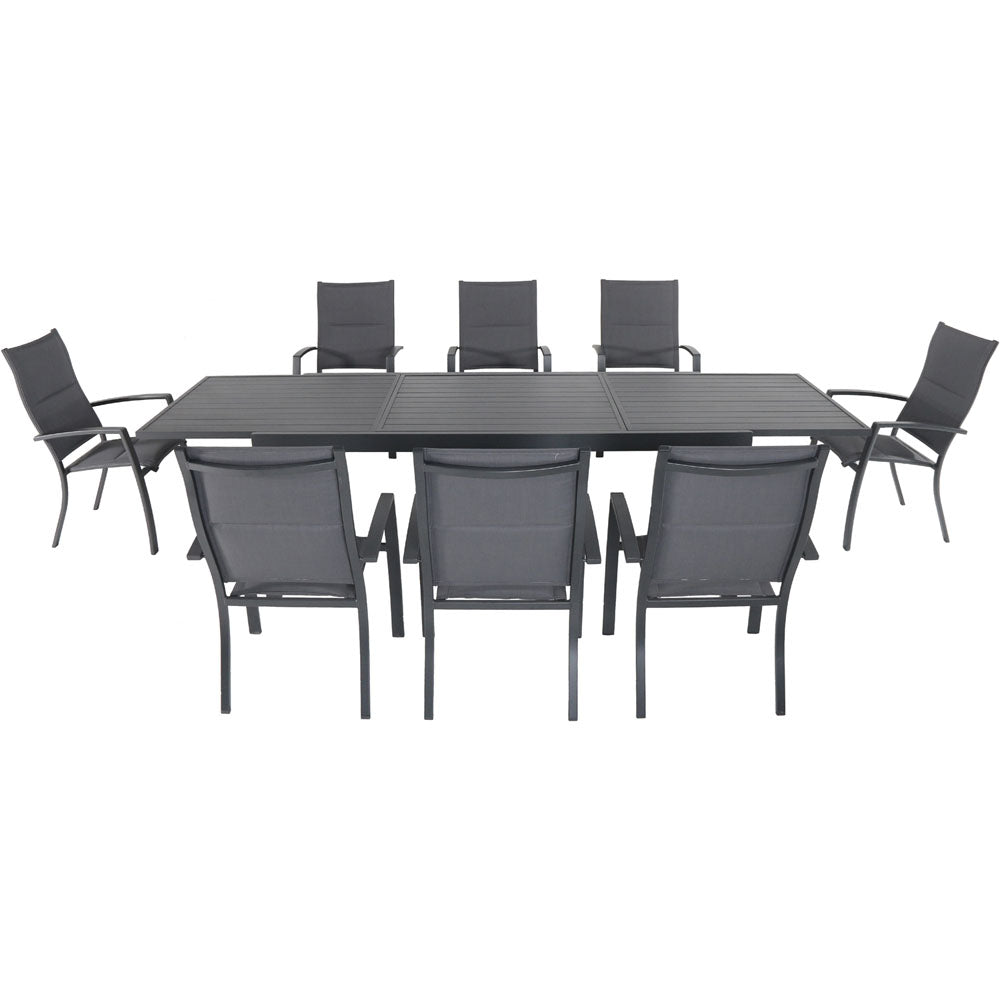 Hanover NAPDN9PCHB-GRY Naples9pc: 8 High Back Padded Sling Chairs, Aluminum Extension Table