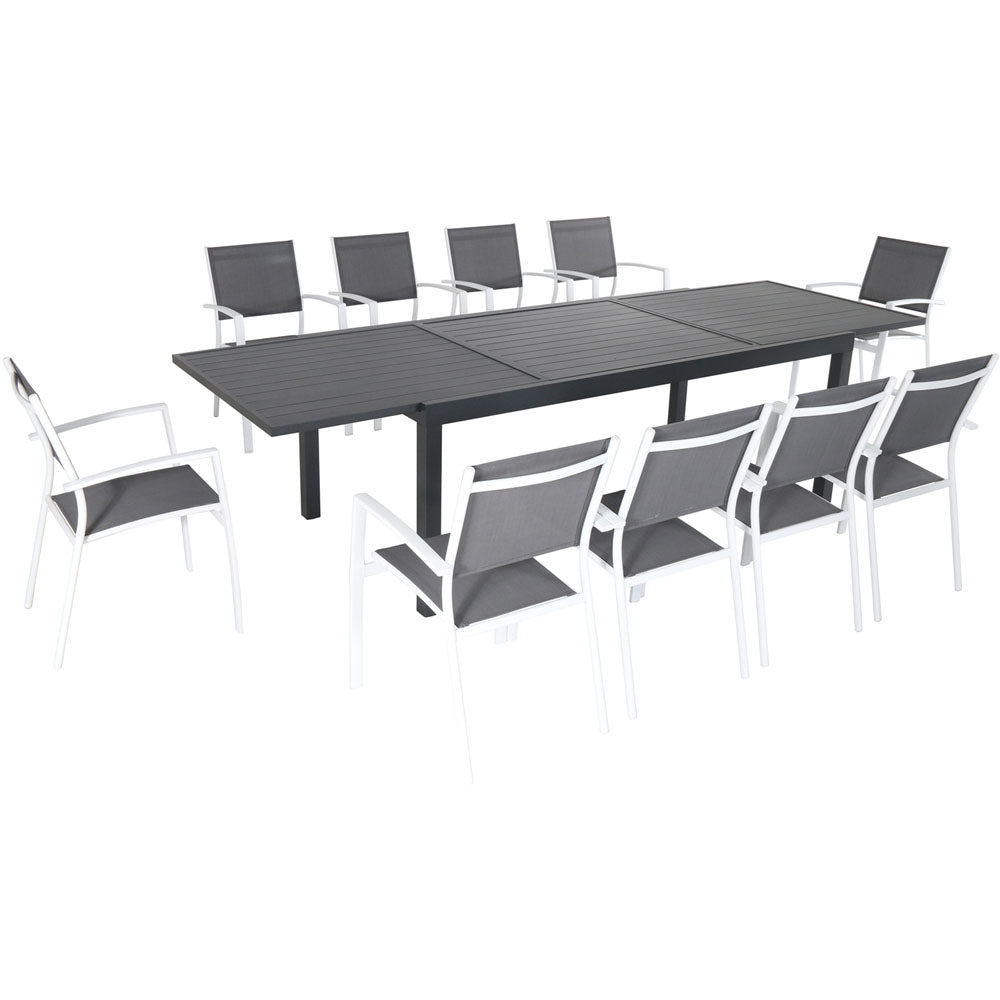 Hanover NAPLESDN11PC-WHT Naples11pc: 10 Aluminum Sling Chairs, Aluminum Extension Table
