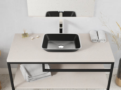 ANZZI LS-AZ911MB Innovio Rectangle Glass Vessel Bathroom Sink with Matte Black Finish