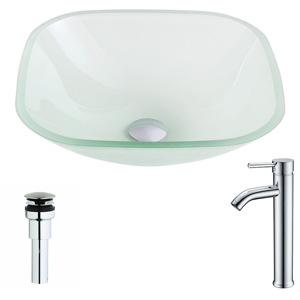ANZZI LSAZ081-041 Vista Series Deco-Glass Vessel Sink in Lustrous Frosted with Fann Faucet in Chrome