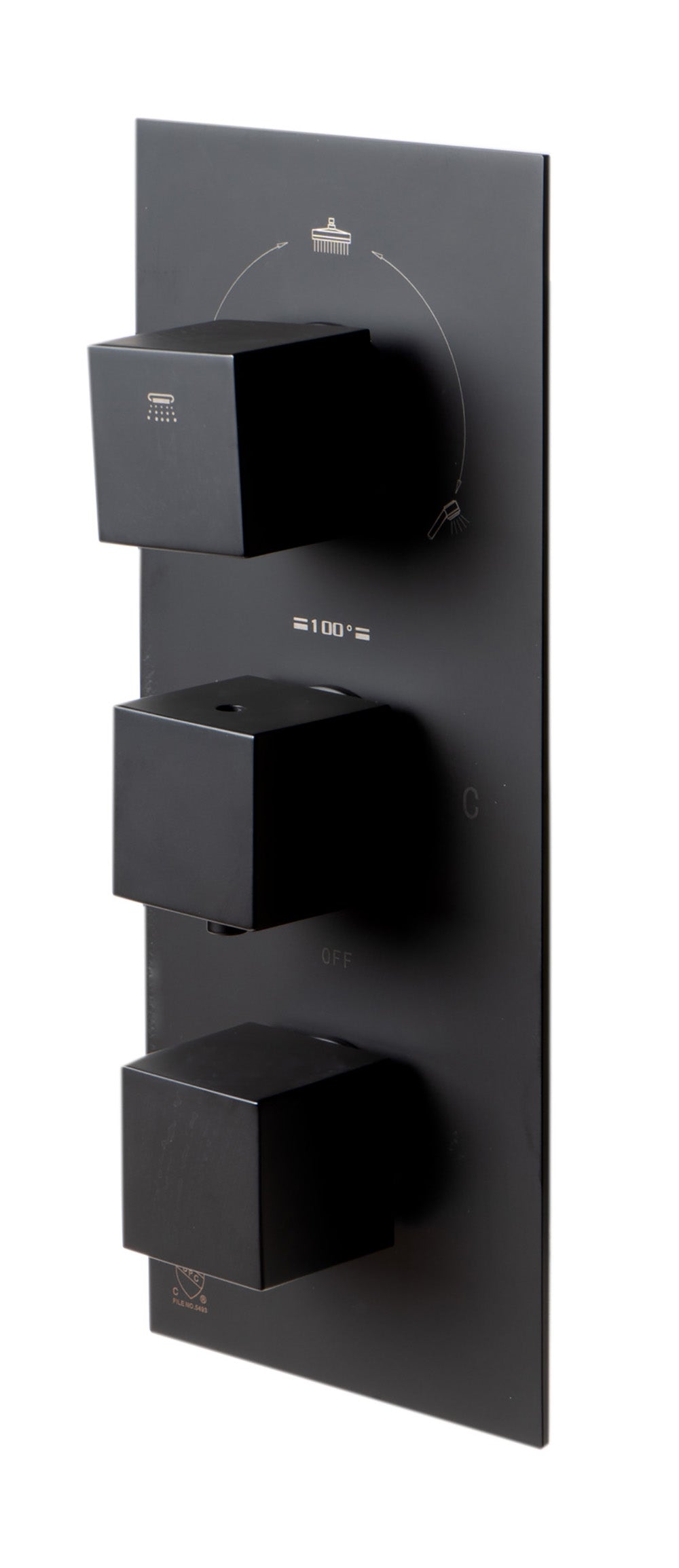 Black Matte 3-Way Thermostatic Valve Shower Mixer Square Knobs