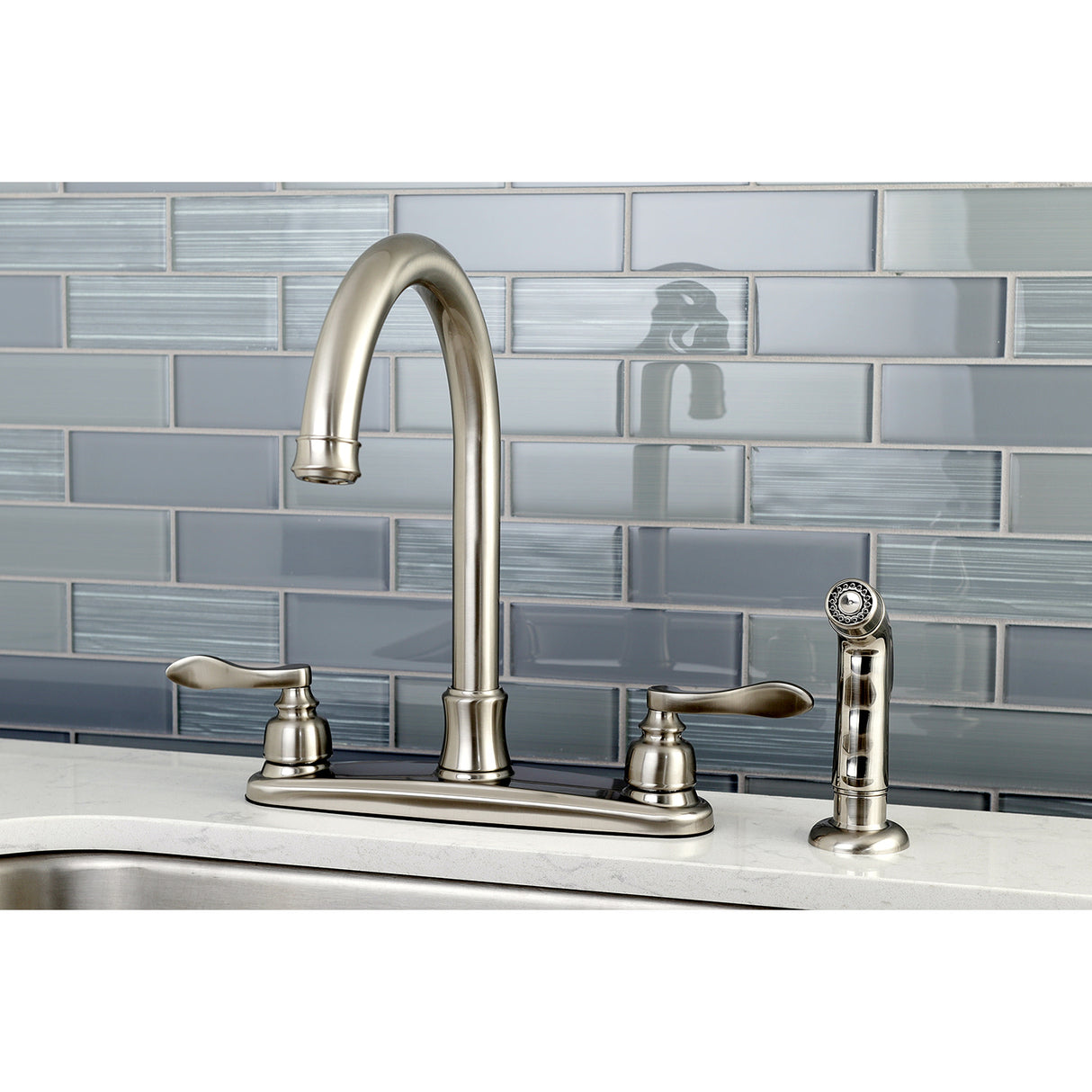 Kingston Brass FB7798NFLSP NuWave French 8-Inch Centerset Kitchen Faucet with Sprayer, Brushed Nickel