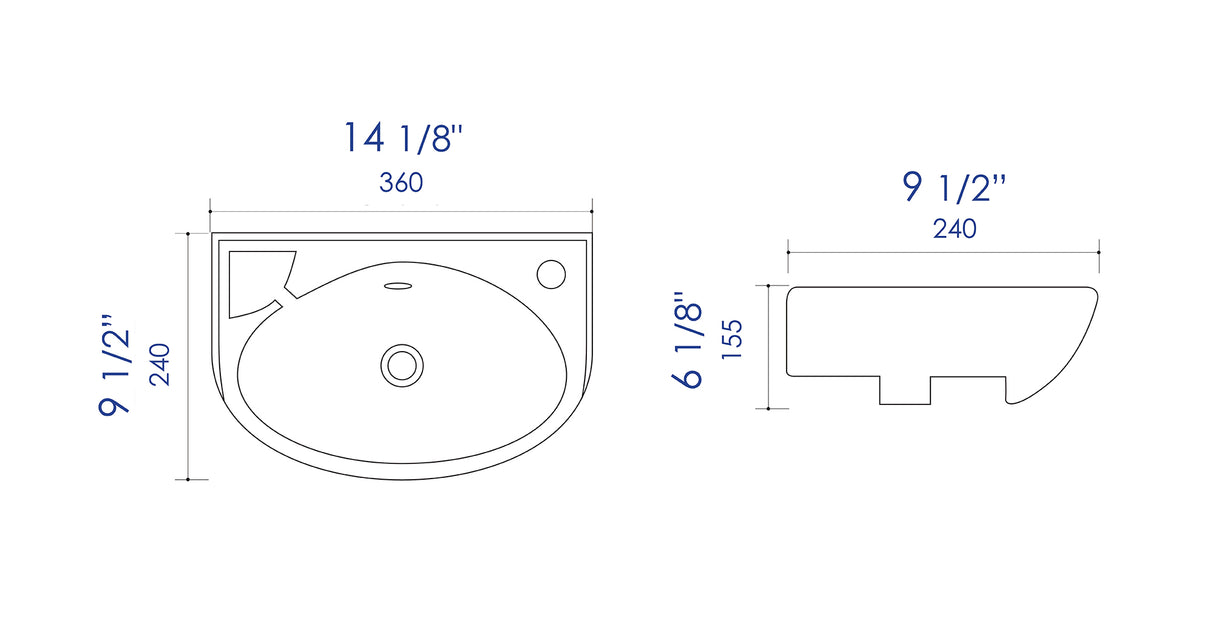 ALFI brand ABC118 White 14" Small Wall Mounted Ceramic Sink with Faucet Hole