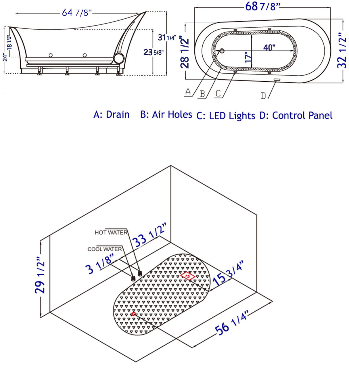 EAGO AM2140 6 Foot White Free Standing Air Bubble Bathtub