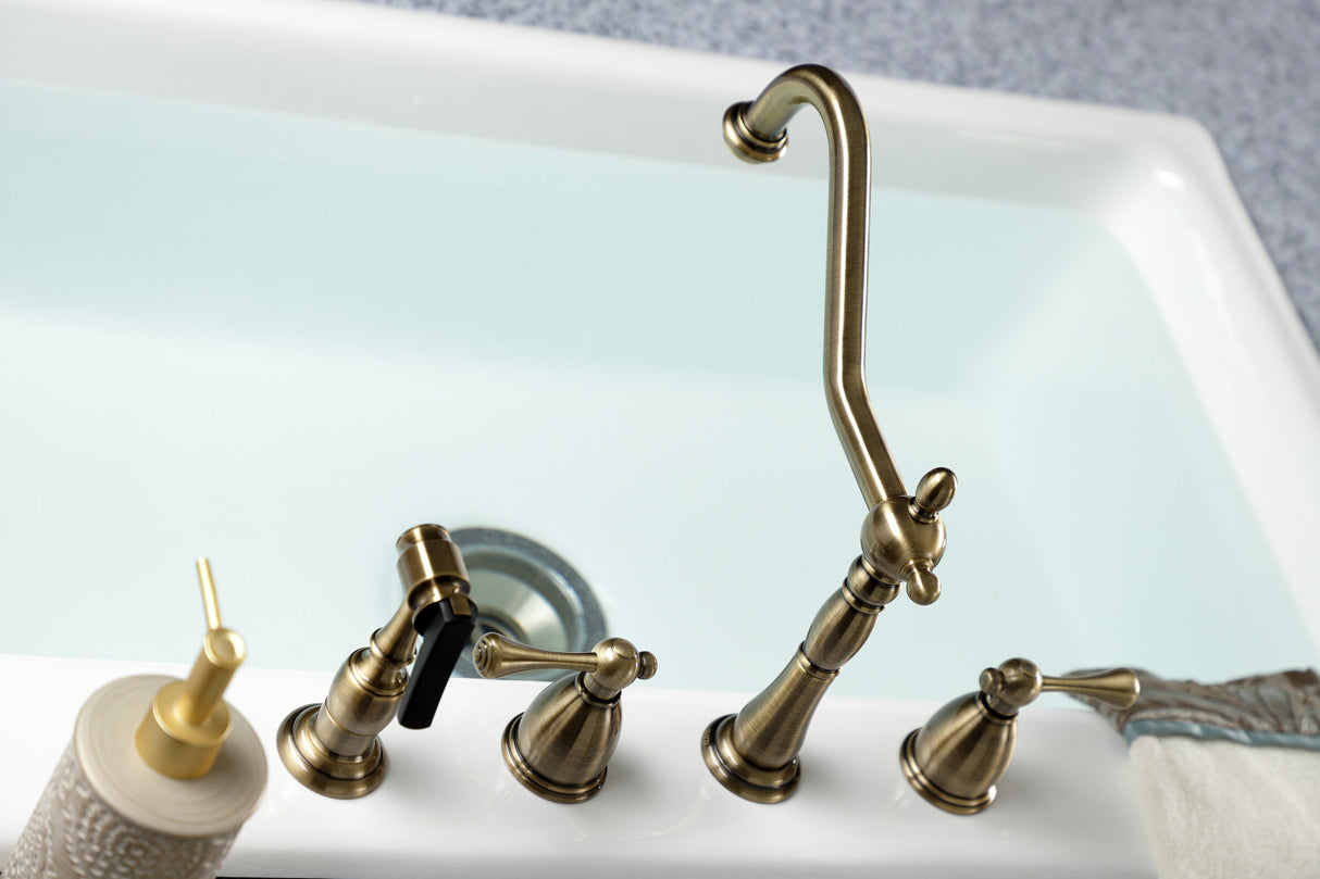 Kingston Brass KB1793BLBS Heritage Widespread Kitchen Faucet, Antique Brass