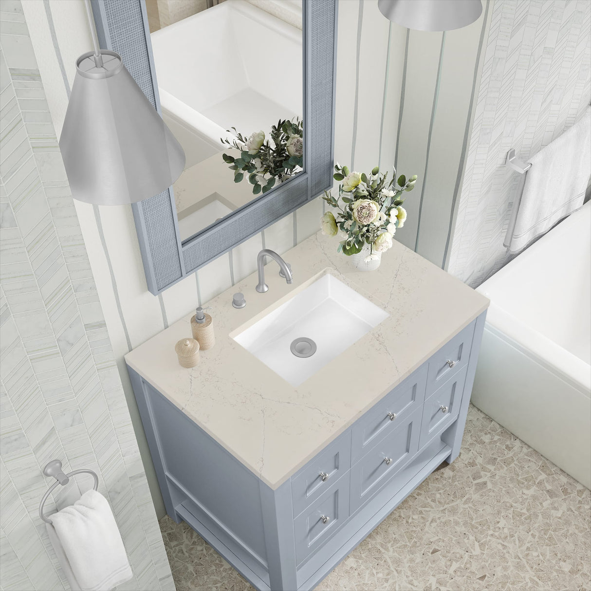 Breckenridge 36" Single Vanity, Serenity Blue, w/ 3 CM Siberian Silestone Top