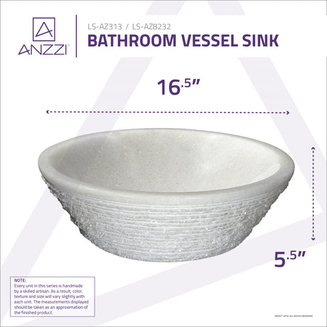 ANZZI LS-AZ313 Cliffs of Dover Natural Stone Vessel Sink in White Marble