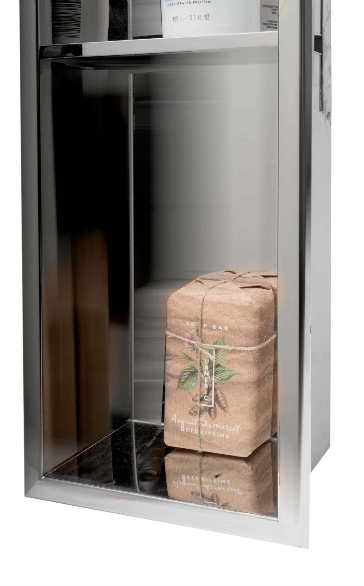 ALFI brand 8 x 36 Polished Stainless Steel Vertical Triple Shelf Bath Shower Niche