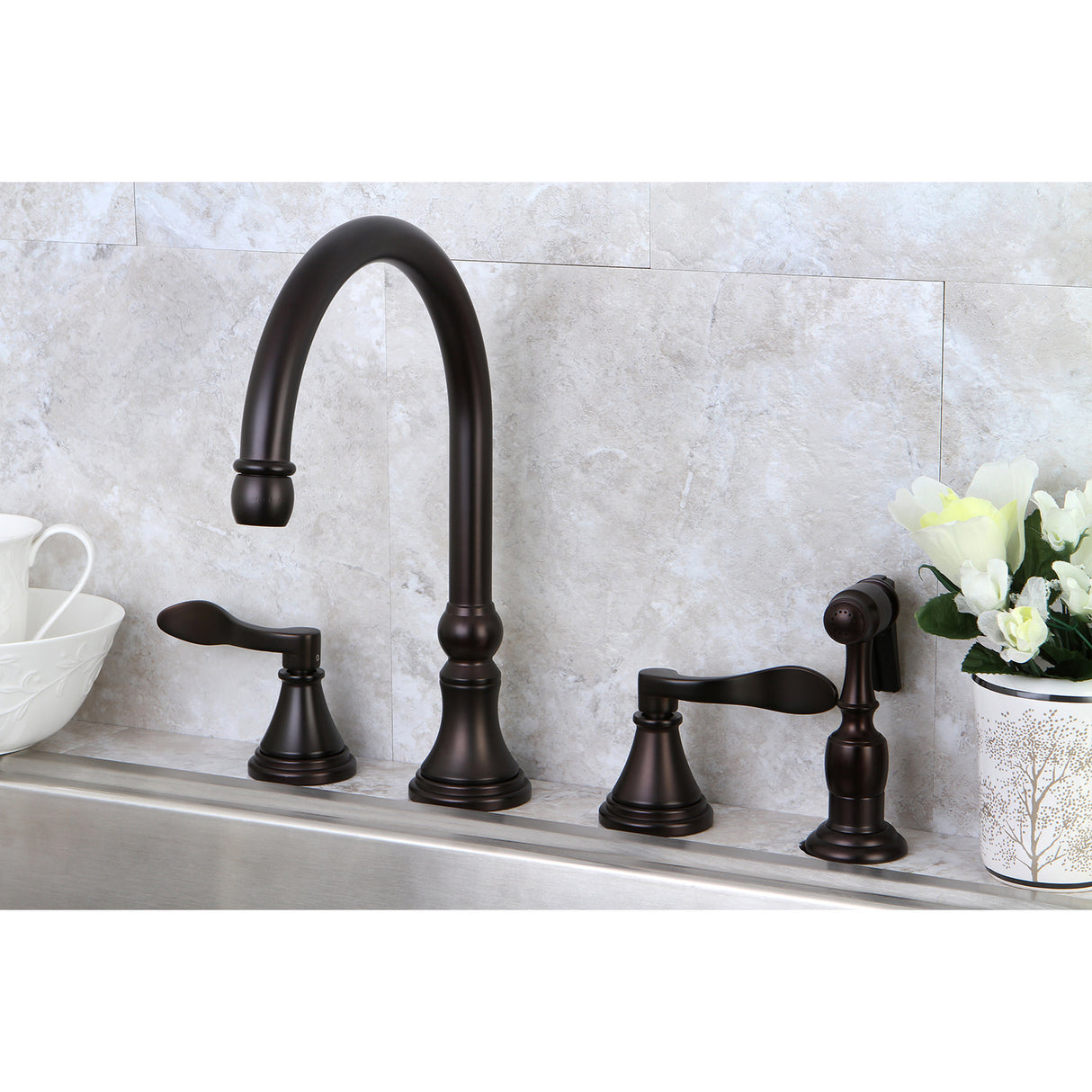Kingston Brass KS2795DFLBS Widespread Kitchen Faucet, Oil Rubbed Bronze