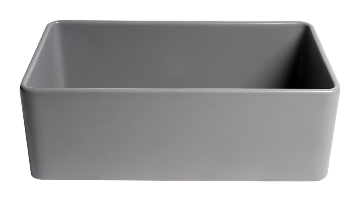 Gray Matte Smooth Apron 30" x 18" Single Bowl Fireclay Farm Sink
