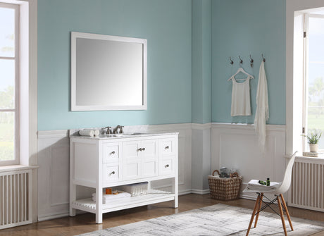 ANZZI VT-MRCT1048-WH Montaigne 48 in. W x 22 in. D Bathroom Bath Vanity Set in White with Carrara Marble Top with White Sink