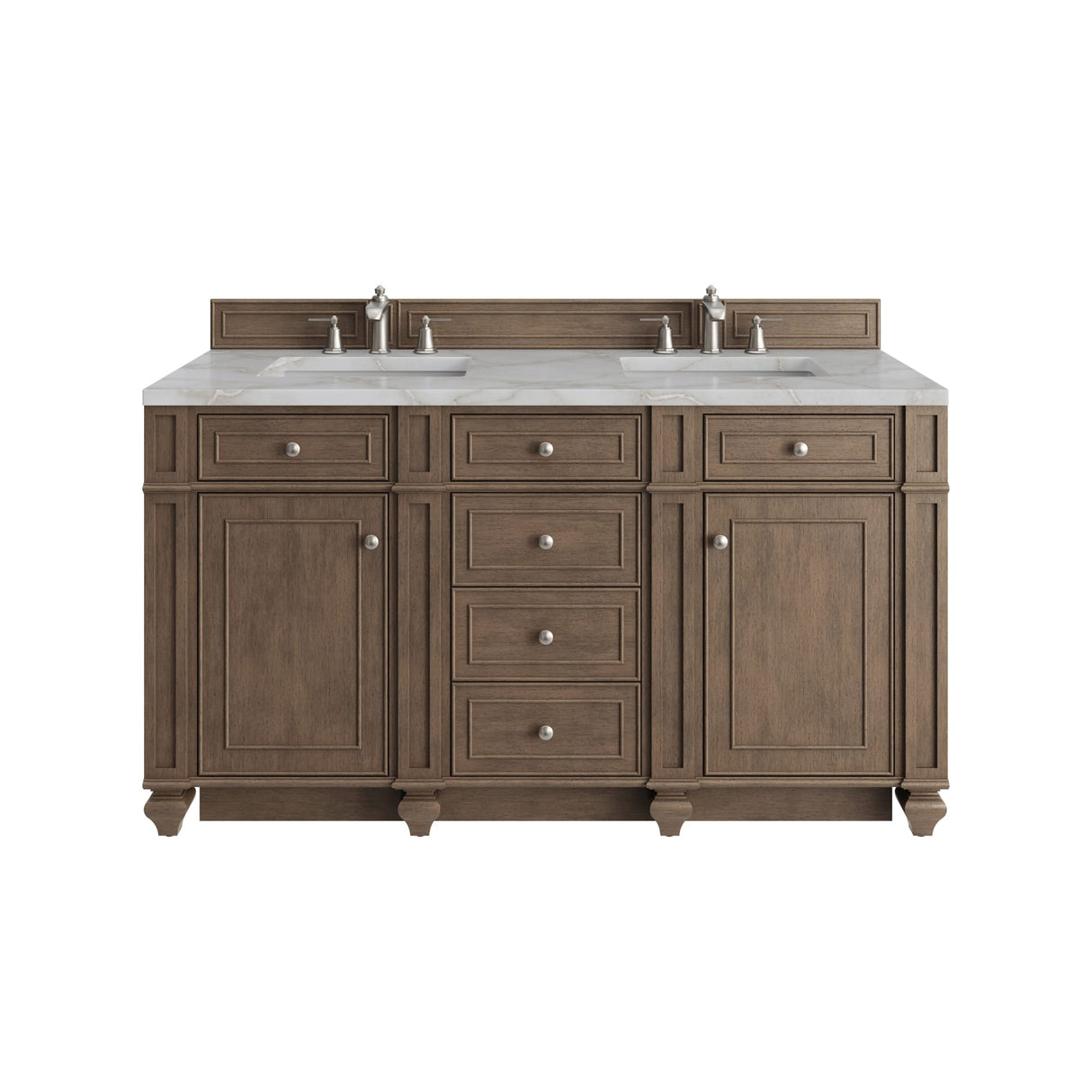 Bristol 60" Double Vanity, Whitewashed Walnut w/ 3 CM Victorian Silver Silestone Top