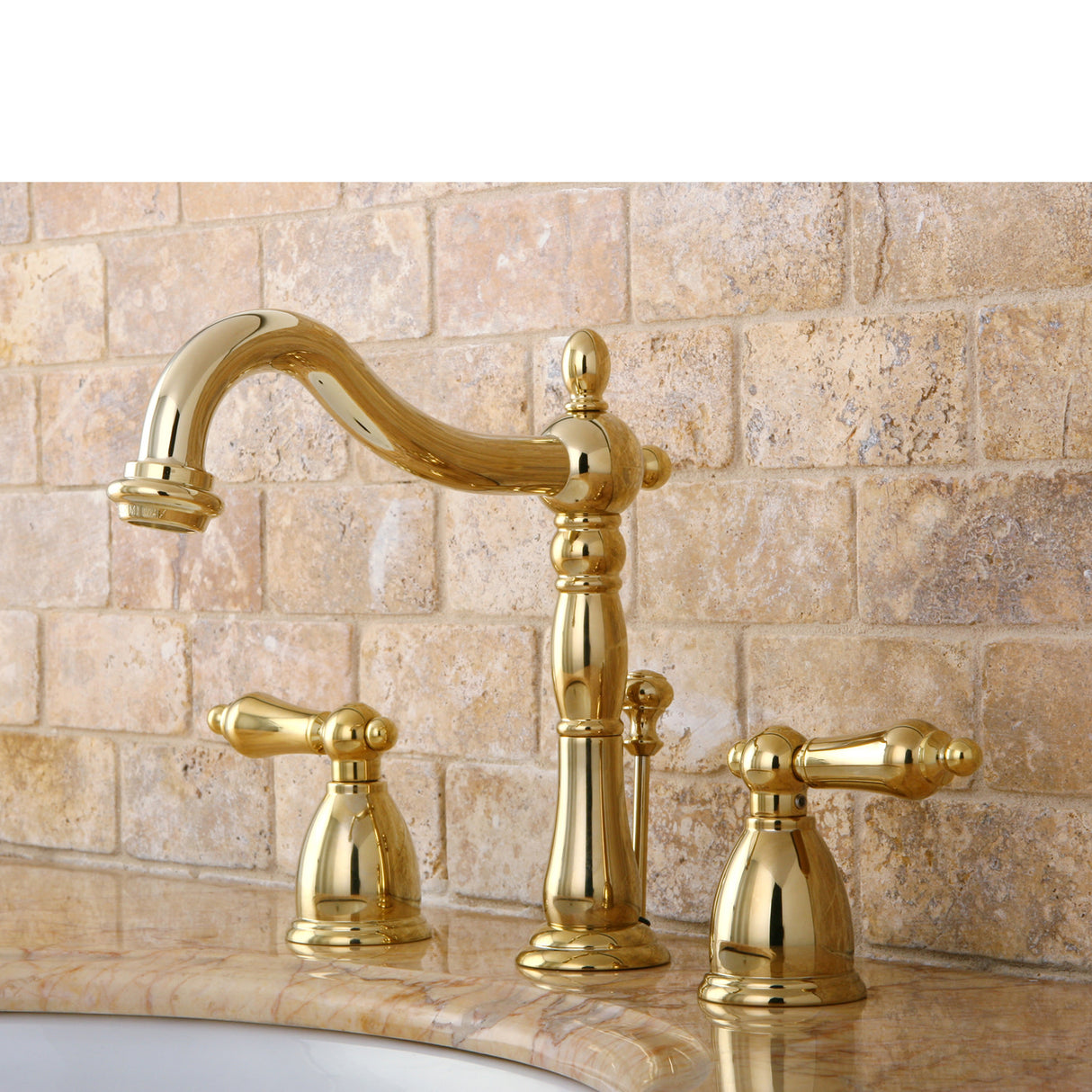 Kingston Brass KB1972AL Heritage Widespread Bathroom Faucet with Brass Pop-Up, Polished Brass