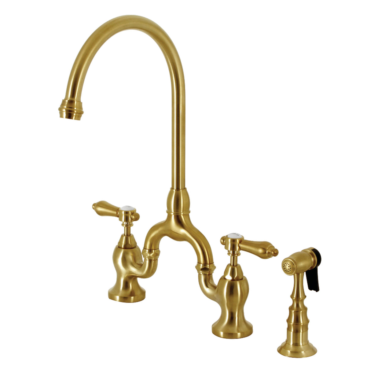 Kingston Brass KS7797BALBS Heirloom Bridge Kitchen Faucet with Brass Sprayer, Brushed Brass