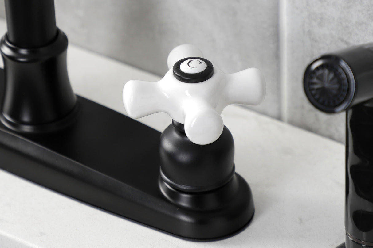 Kingston Brass FB7790PXSP Victorian 8" Centerset Kitchen Faucet with Sprayer, Matte Black