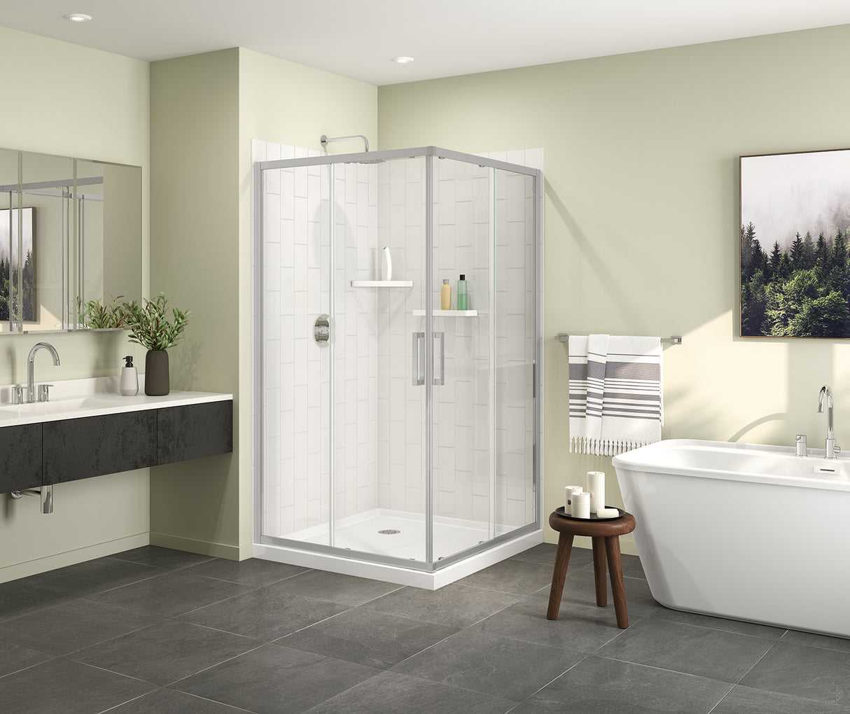 MAAX 107486-900-084-000 Scarlet 42 x 42 Acrylic Corner Drain Shower Kit in White with Clear Glass in Chrome