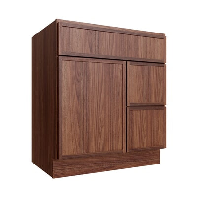 Oslo Classic Walnut Vanity Sink Base Right Drawer Stacking Cabinet - 30" W