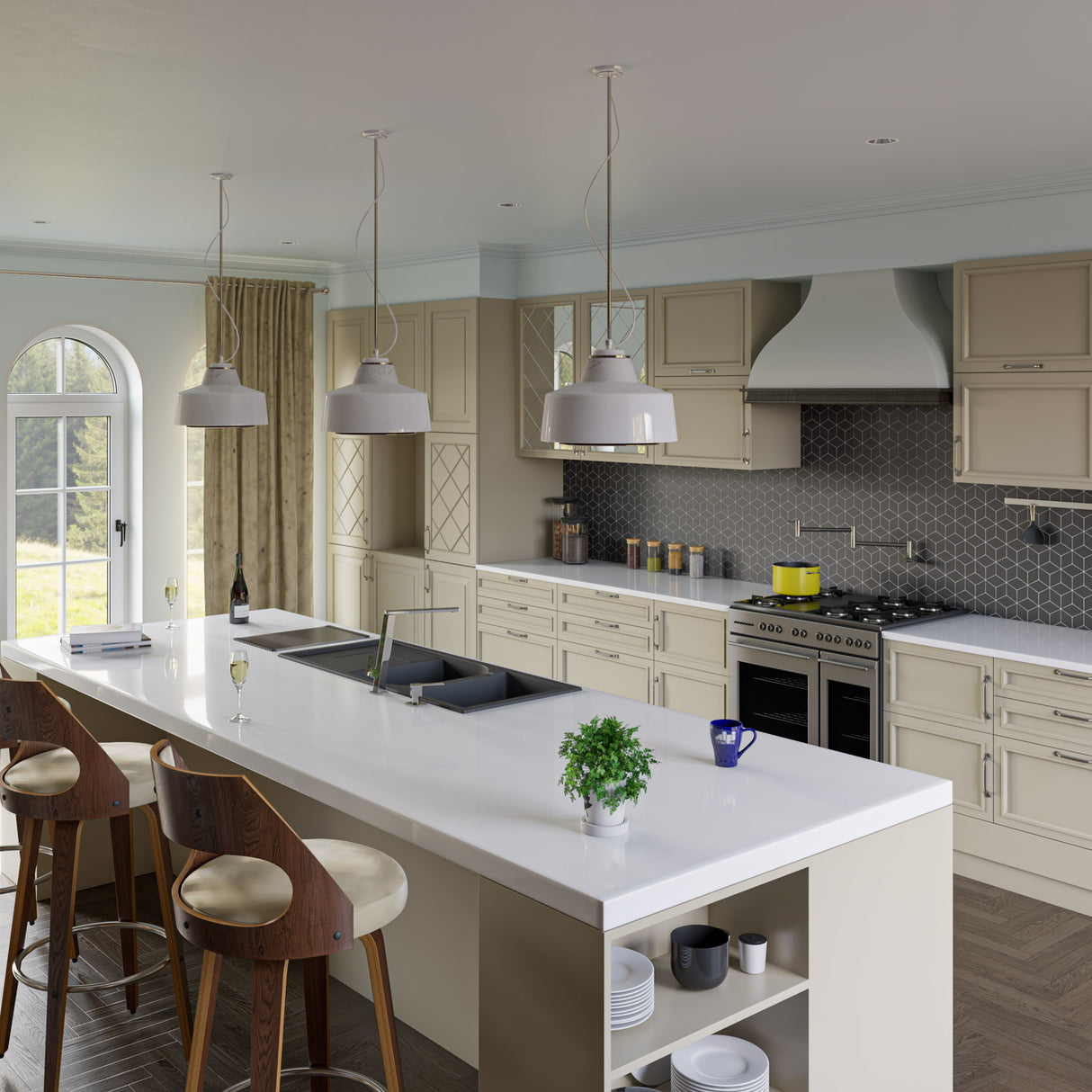 ALFI brand AB4620DI-BLA Black 46" Double Bowl Granite Composite Kitchen Sink with Drainboard