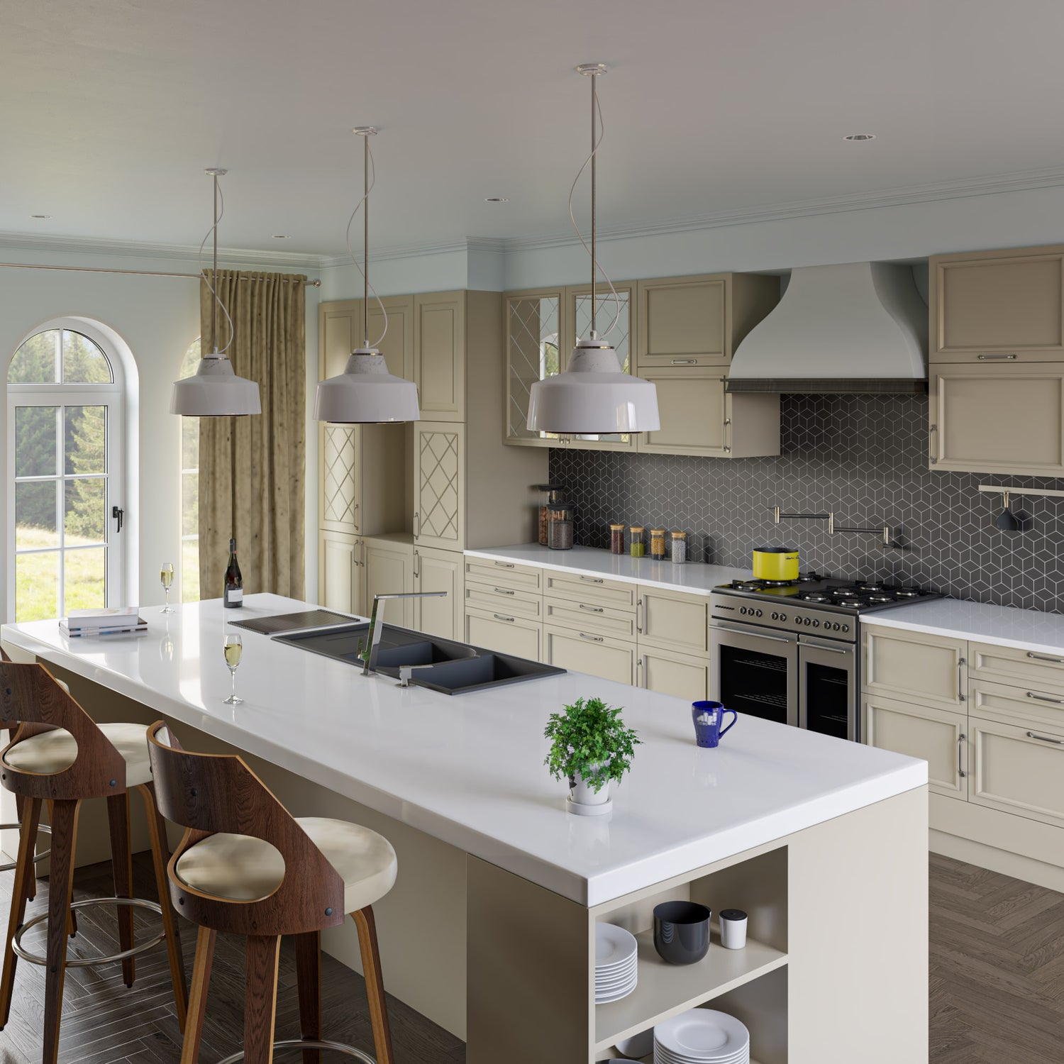 ALFI brand AB4620DI-BLA Black 46" Double Bowl Granite Composite Kitchen Sink with Drainboard