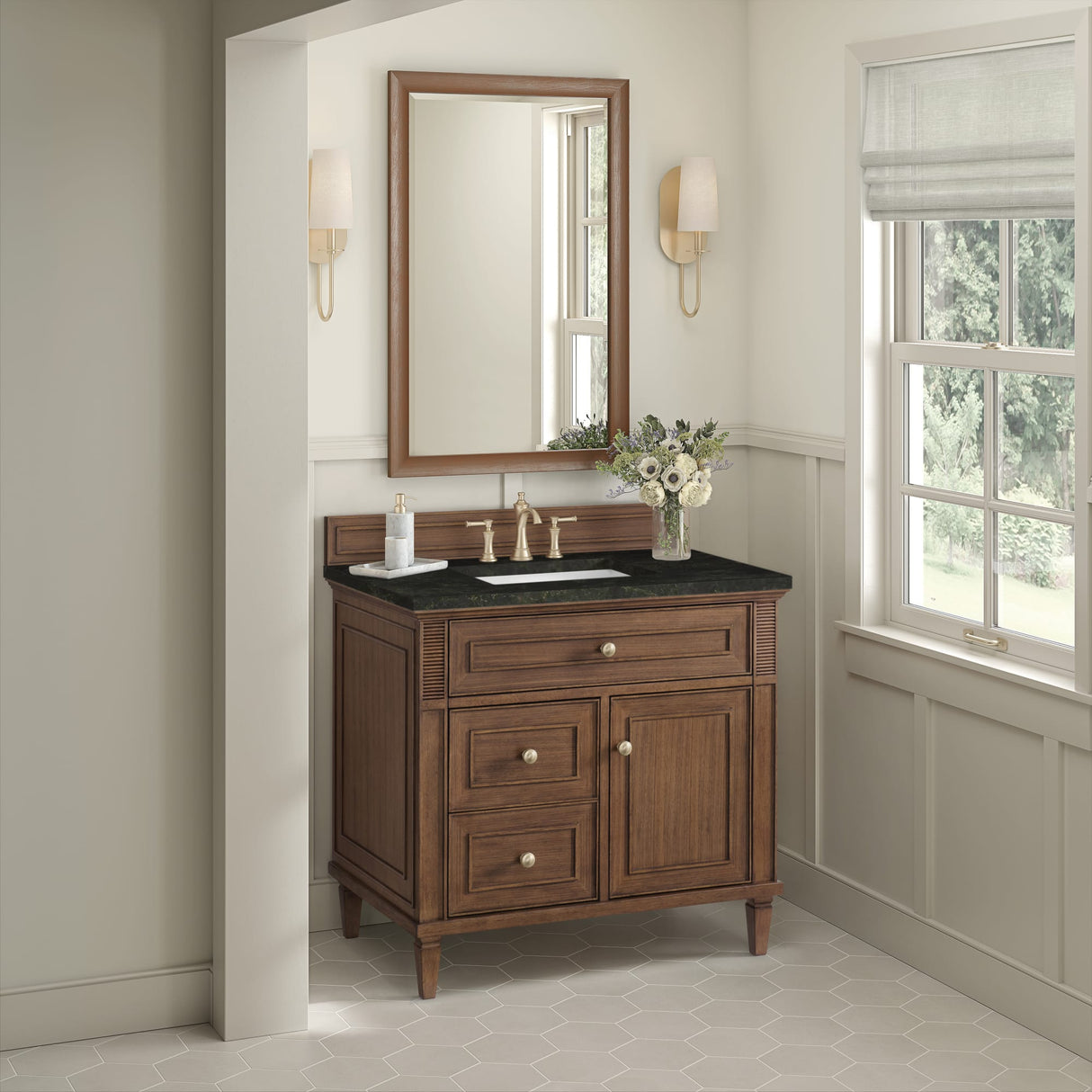 Lorelai 36" Single Vanity, Mid-Century Walnut, w/ 3 CM Phantome Eclos Top