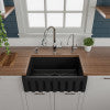 30" Black Matte Reversible Smooth / Fluted Single Bowl Fireclay Farm Sink