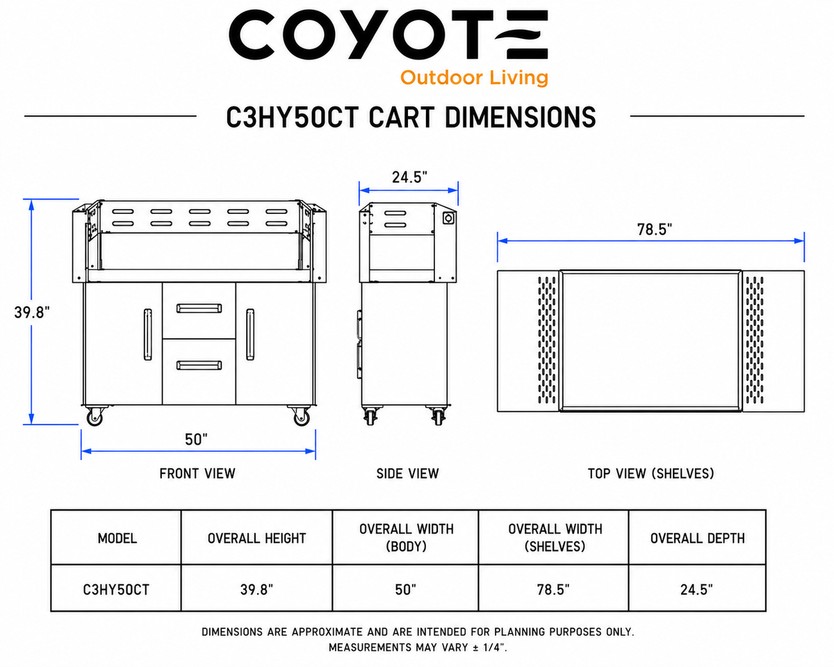 Coyote C3HY50CT Cart for 50" Hybrid or Combo Grill, Stainless Steel - image 3