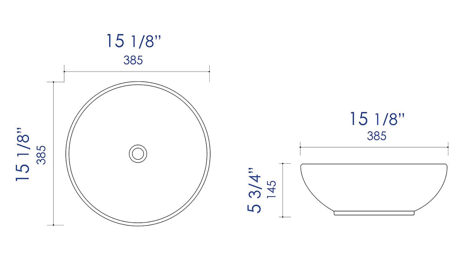 ALFI brand ABC906 Black & White 15" Round Vessel Above Mount Ceramic Sink