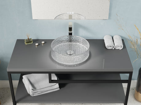 ANZZI LS-AZ908 Celeste Round Clear Glass Vessel Bathroom Sink with Faceted Pattern