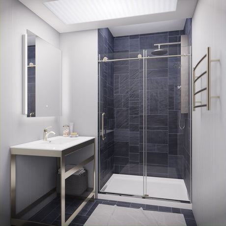 ANZZI MNSD-AZ13-01BN Padrona Series 48 in. by 76 in. Frameless Sliding Shower Door in Brushed Nickel with Handle