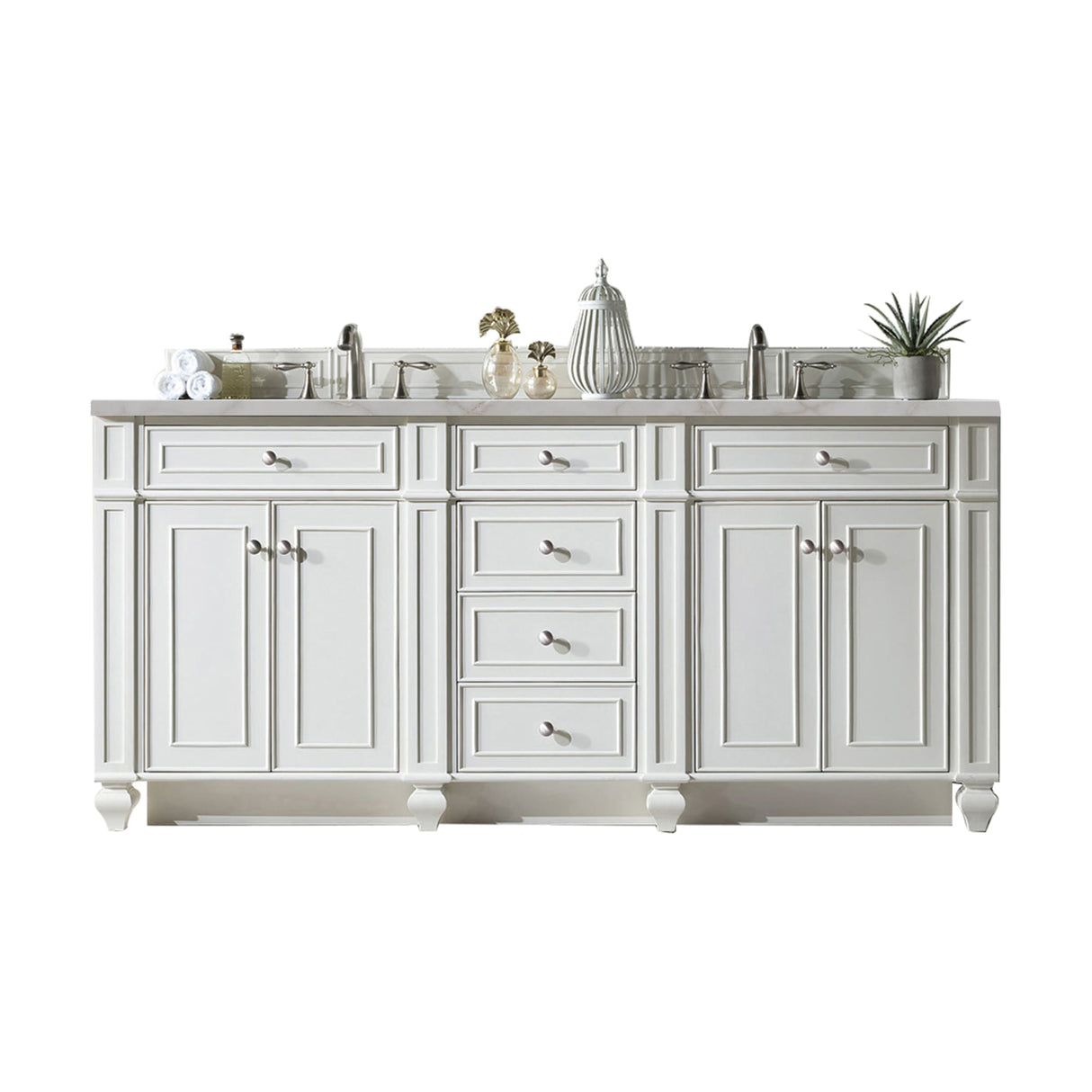 Bristol 72" Double Vanity, Bright White w/ 3 CM Victorian Silver Silestone Top w/FreePower Wireless Charger