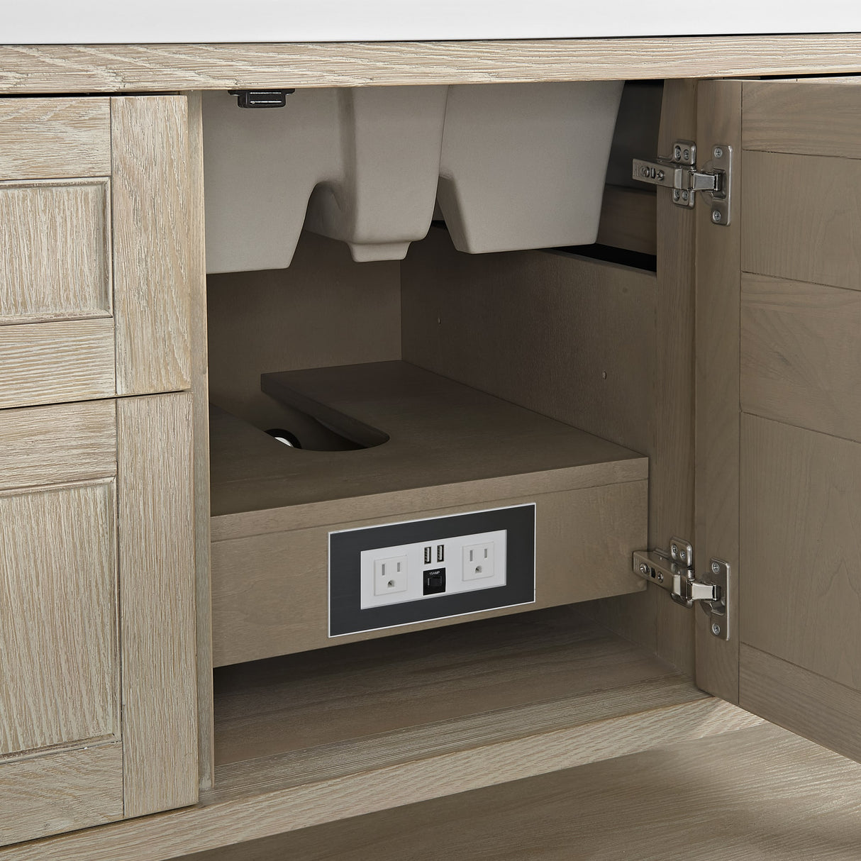 Breckenridge 48" Single Vanity, Whitewashed Oak, w/ 3 CM Tajnar Eclos Top w/FreePower Wireless Charger