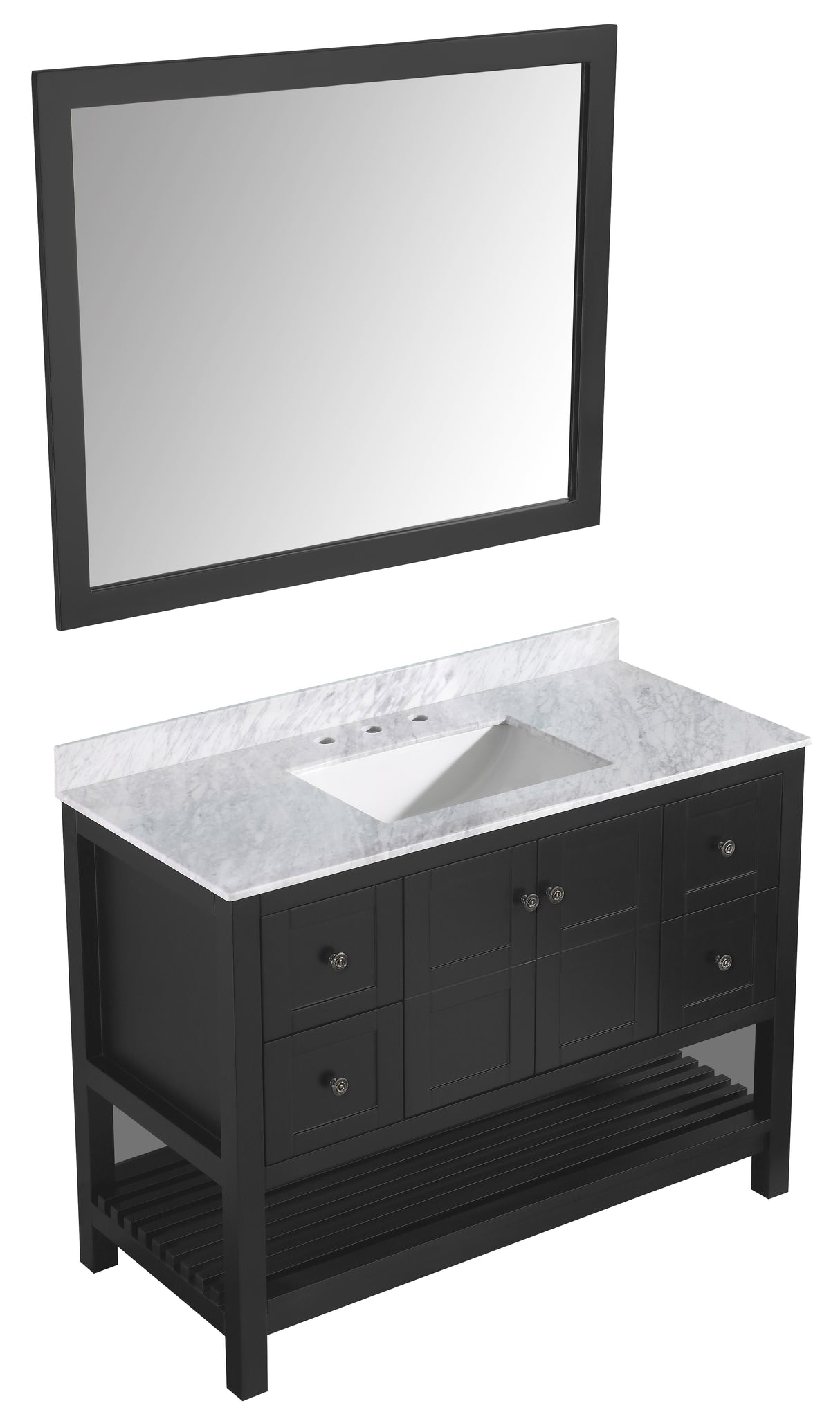 ANZZI VT-MRCT1048-BK Montaigne 48 in. W x 22 in. D Bathroom Bath Vanity Set in Black with Carrara Marble Top with White Sink