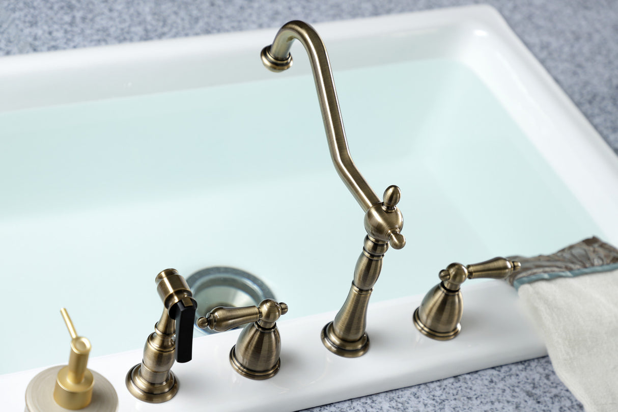 Kingston Brass KB1793ALBS Widespread Kitchen Faucet, Antique Brass