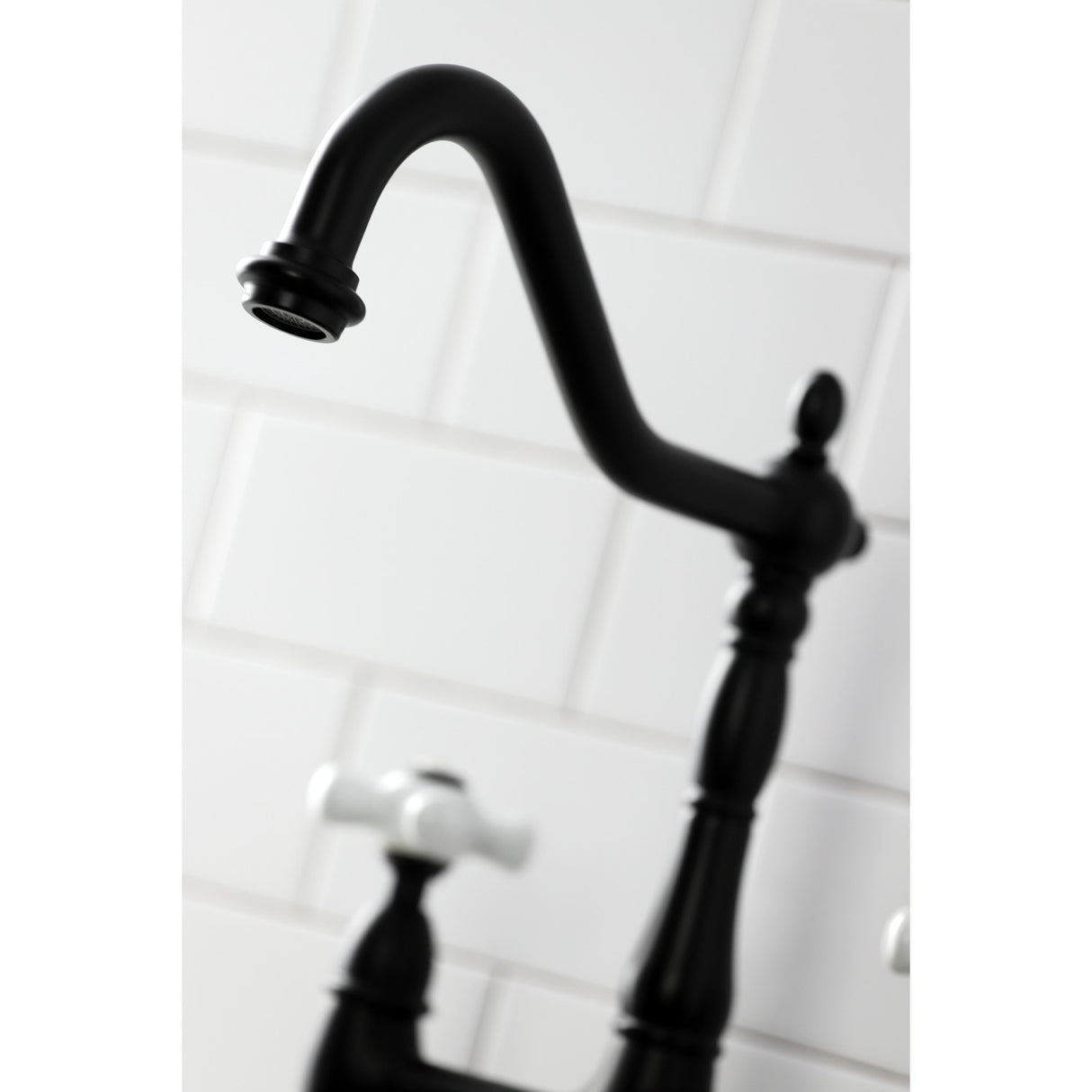Kingston Brass KS1270PXBS Heritage Bridge Kitchen Faucet with Brass Sprayer, Matte Black
