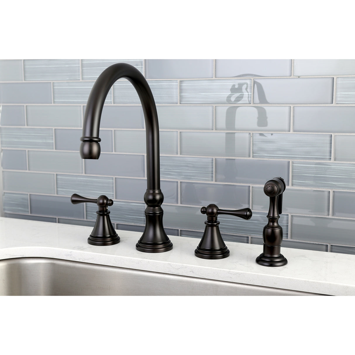 Kingston Brass KS2795BLBS Widespread Kitchen Faucet, Oil Rubbed Bronze