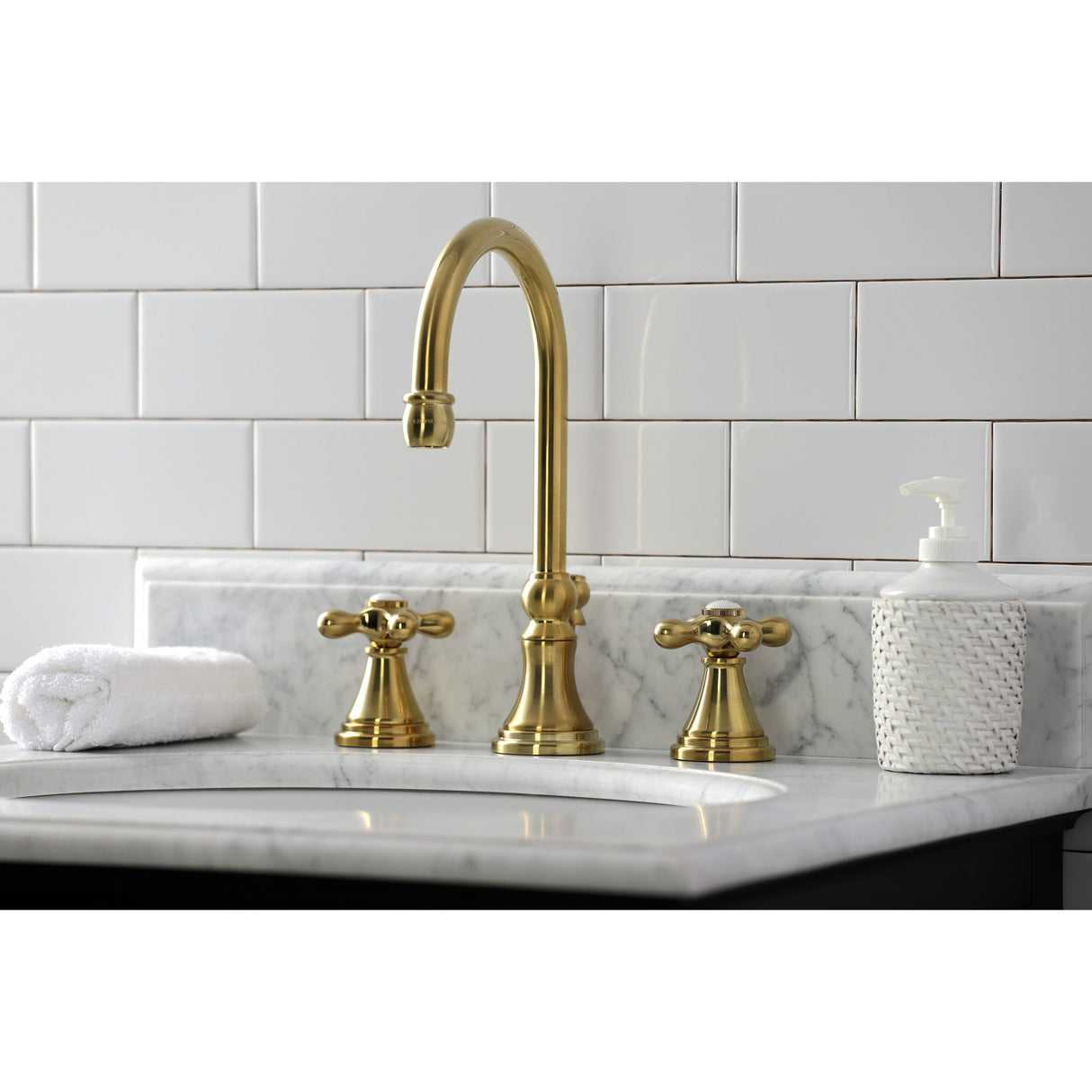 Kingston Brass KS2987AX Governor Widespread Bathroom Faucet with Brass Pop-Up, Brushed Brass