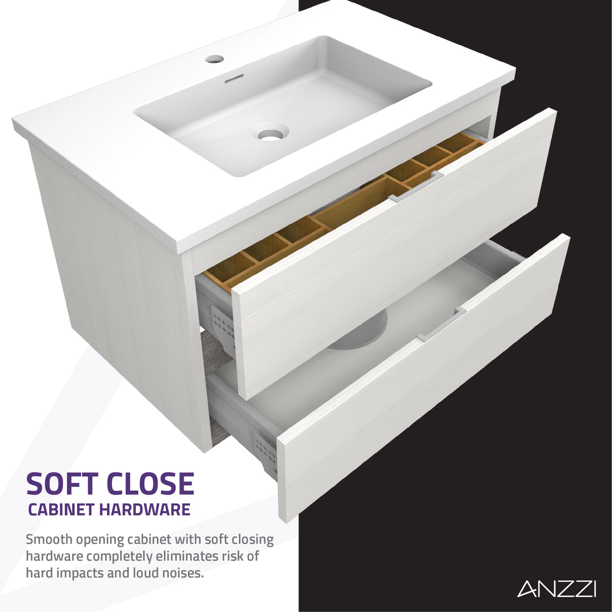 ANZZI VT-MR3SCCT30-WH 30 in. W x 20 in. H x 18 in. D Bath Vanity Set in Rich White with Vanity Top in White with White Basin and Mirror