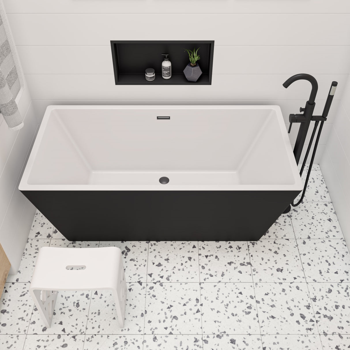 ALFI brand 24 x 12 Black Matte Stainless Steel Horizontal Single Shelf Bath Shower Niche