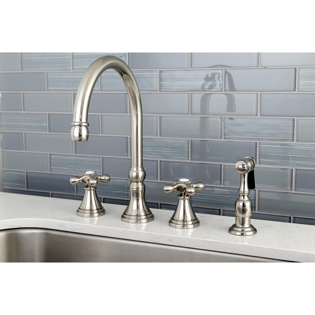 Kingston Brass KS2798AXBS Widespread Kitchen Faucet, Brushed Nickel
