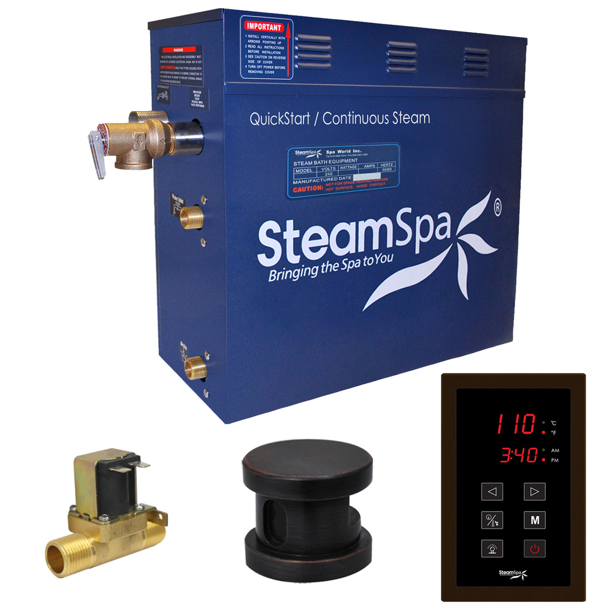 SteamSpa Oasis 9 KW QuickStart Acu-Steam Bath Generator Package with Built-in Auto Drain in Oil Rubbed Bronze OAT900OB-A