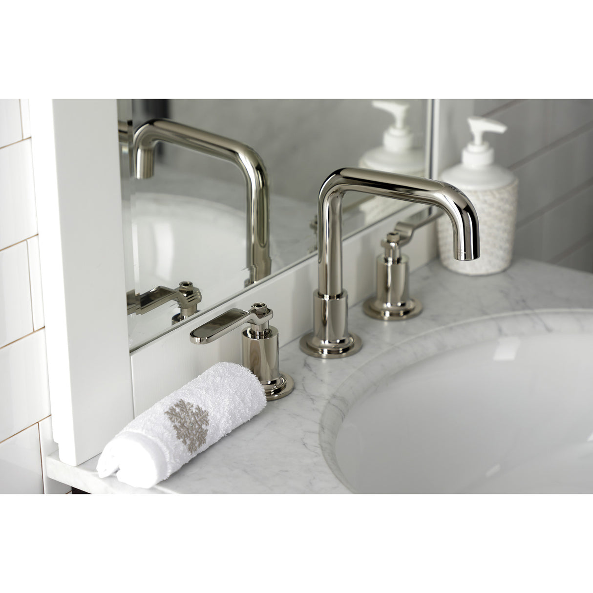 Kingston Brass KS142KLPN Whitaker Widespread Bathroom Faucet with Push Pop-Up, Polished Nickel