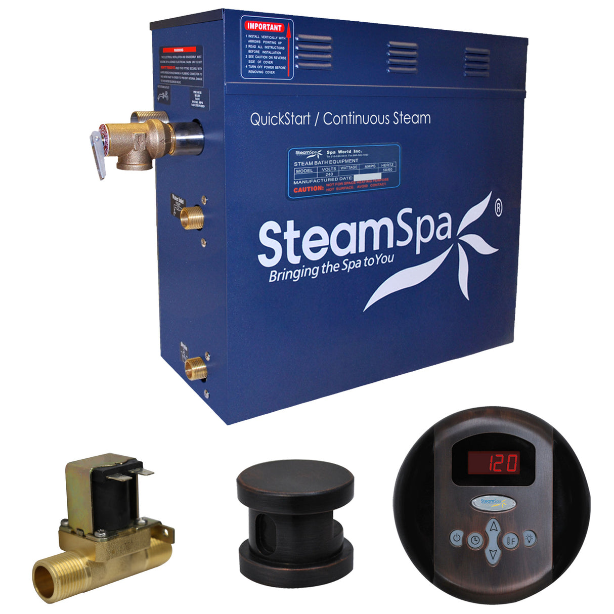 SteamSpa Oasis 7.5 KW QuickStart Acu-Steam Bath Generator Package with Built-in Auto Drain in Oil Rubbed Bronze OA750OB-A
