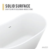 ANZZI FT-AZ8418 Tuasavi 5.6 ft. Solid Surface Center Drain Freestanding Bathtub in Matte White