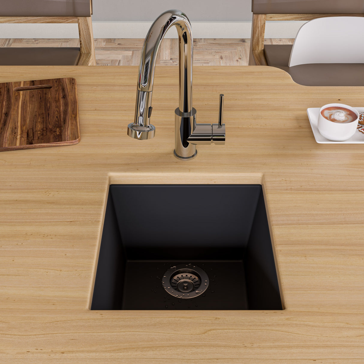 ALFI brand AB1720UM-BLA Black 17" Undermount Rectangular Granite Composite Kitchen Prep Sink