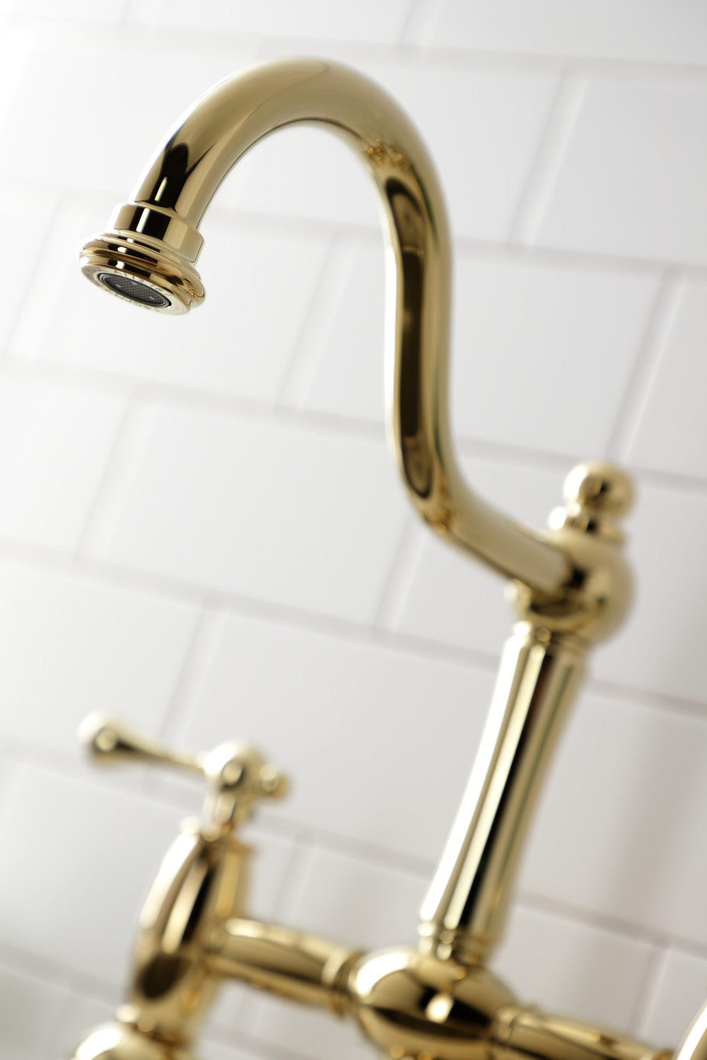 Kingston Brass KS3792BLBS Restoration Bridge Kitchen Faucet with Brass Sprayer, Polished Brass