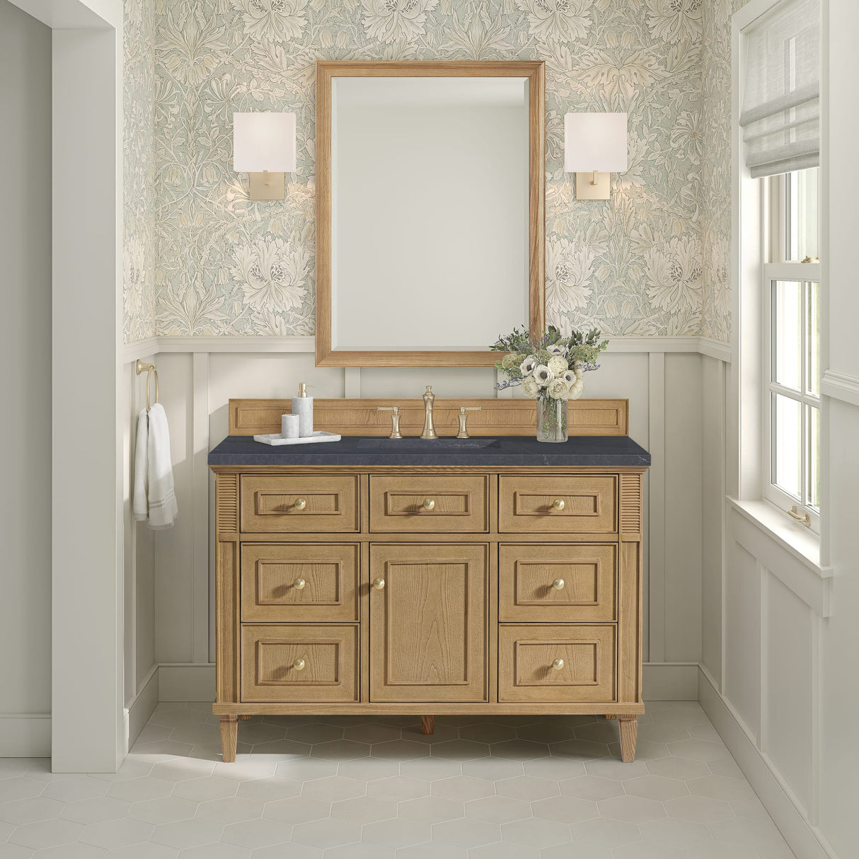 Lorelai 48" Single Vanity, Light Natural Oak w/ 3 CM Charcoal Soapstone Silestone Top